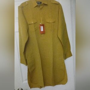 Sanjog Mustard Pathani Kurta Men's Islamic Long Sleeve Casual Thobe